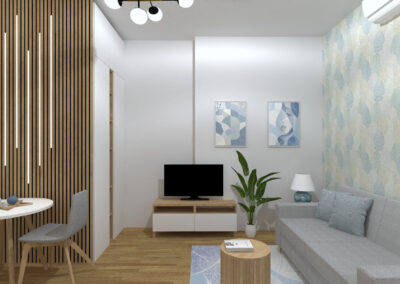 26 m²-es stúdiólakás modern és belsőépítészeti koncepció